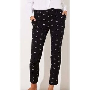 LOFT Marisa Dachshund Embroidered Slim Trousers Black White Size 2